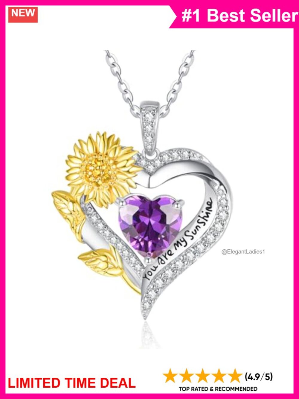 Sunflower Heart Birthstone Pendant Necklace 14K Gold Plated